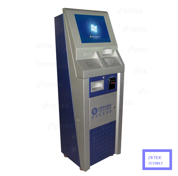 A8 telecom self service payment touchscreen kiosk with Cashcode cash acceptor, receipt printer and credit debit card reader
