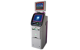 AD16 is a dusal screen selfservice touchscreen payment kiosk with card dispenser, bank card reader, cash validator and ticket printer
