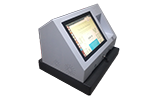 G87 is a desktop touchscreen kiosk with barcode reader and thermal printer