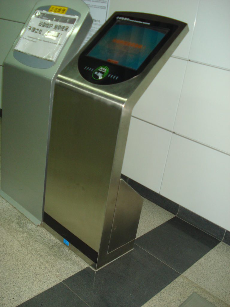 Stainless steel information kiosk in public